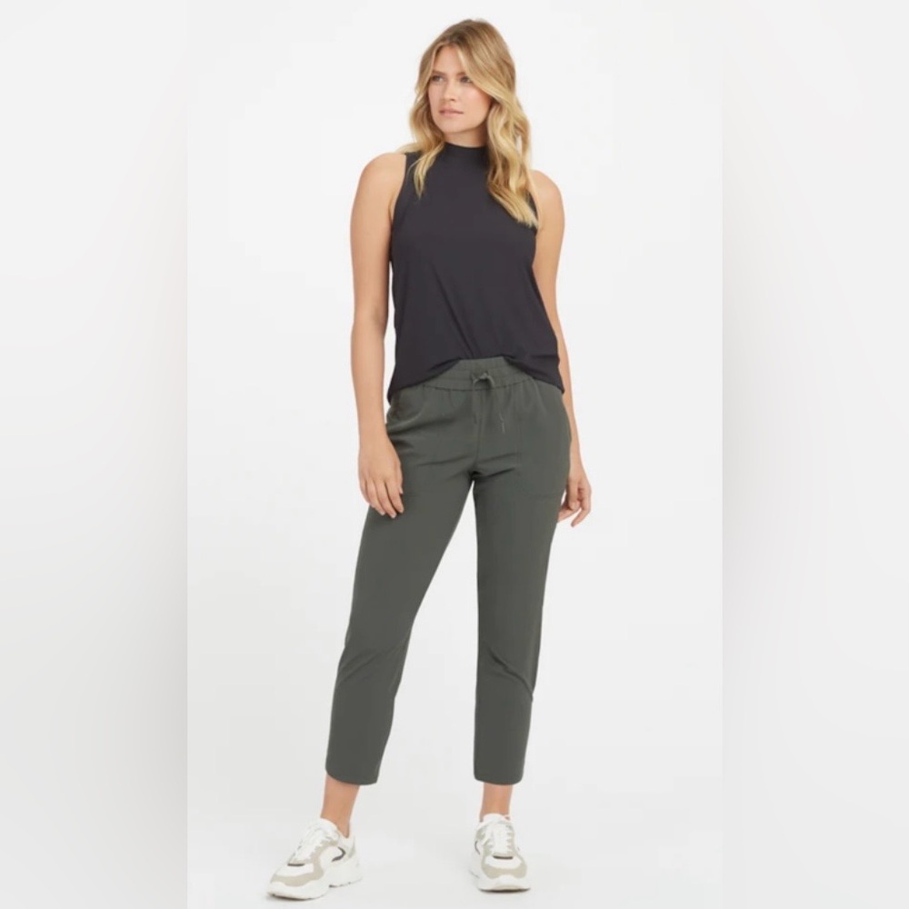 Spanx Out of Office Trousers Dark Palm Size Small Green Grey Travel